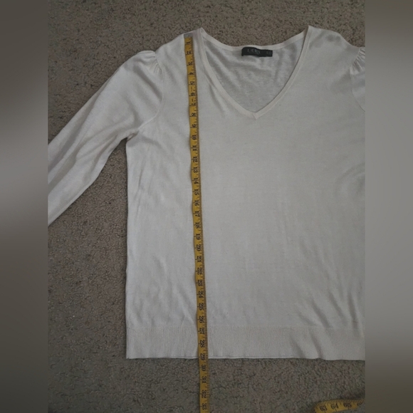 Lauren Ralph Lauren Knit V-Neck Sweater Ruffle Sleeves Gold Button Accents 1X - Picture 10 of 10
